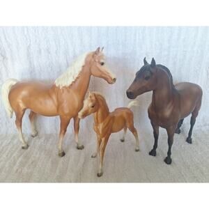Vintage Breyer Family Arabian Trio Palomino Mare & Foal, Bay Stallion USA Stamp